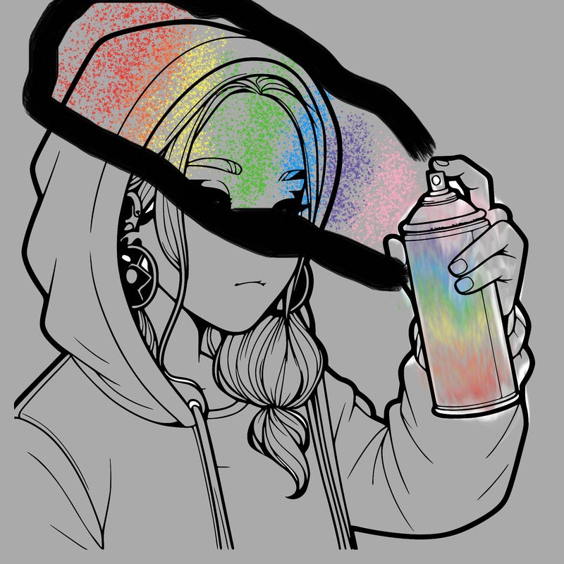 a realistic girl, spray painting