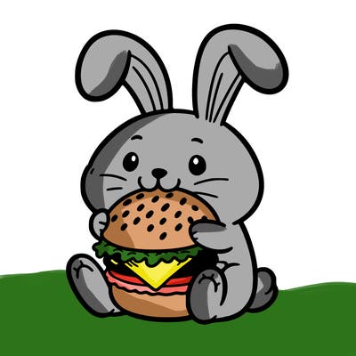 rabbit eating a cheeseburger