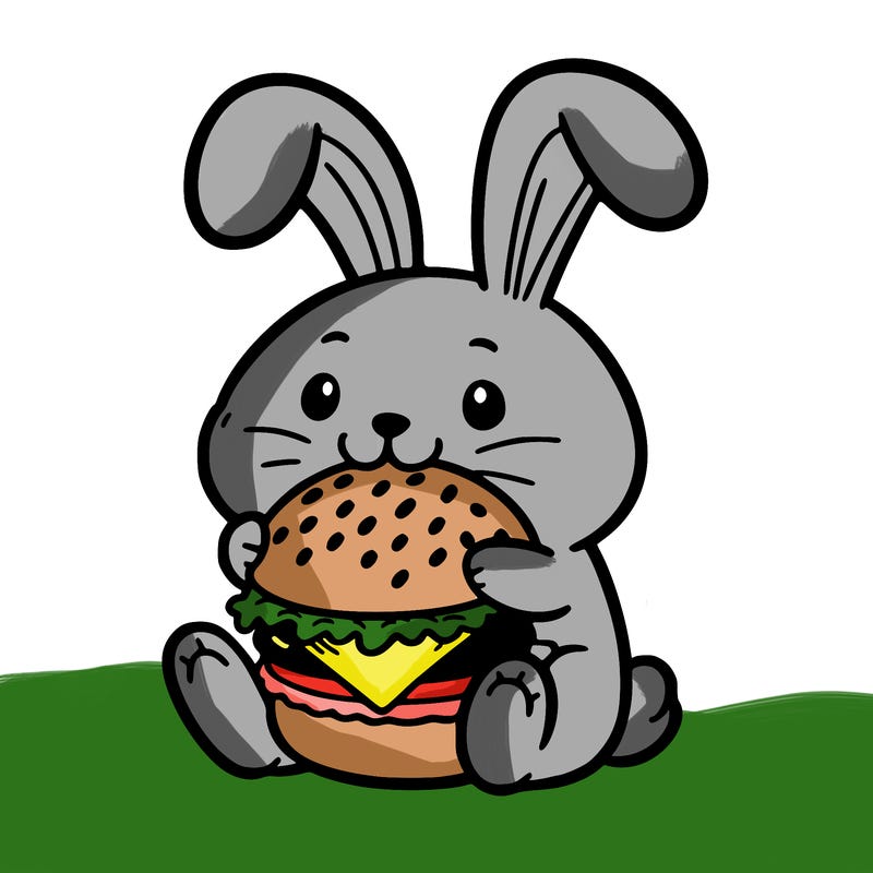 rabbit eating a cheeseburger