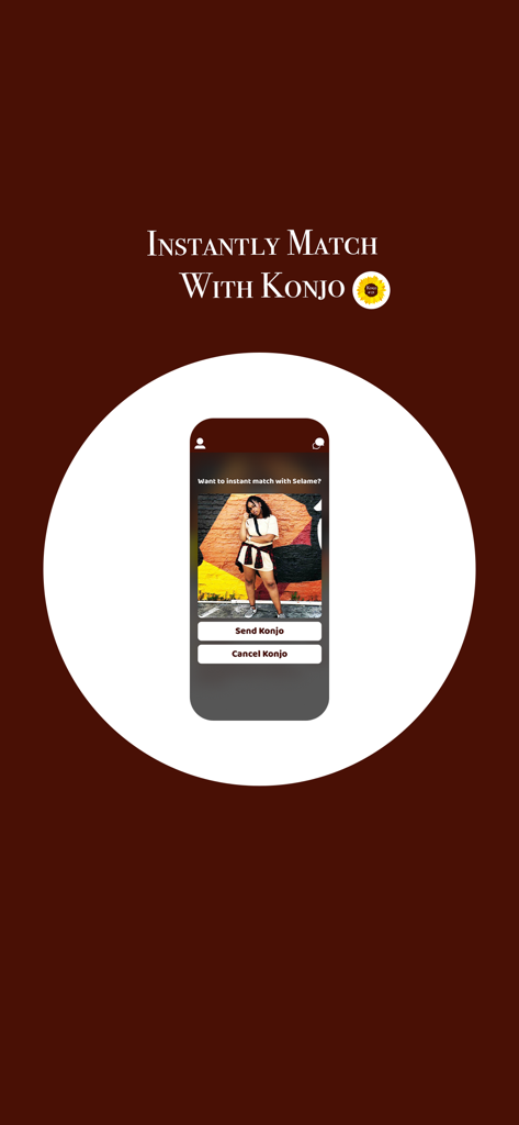 Konjo - Dating & Relationships - Mobile phone screen showing the instant match feature in the Konjo dating app