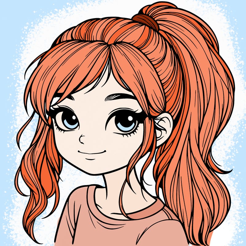 realistic girl with ponytail