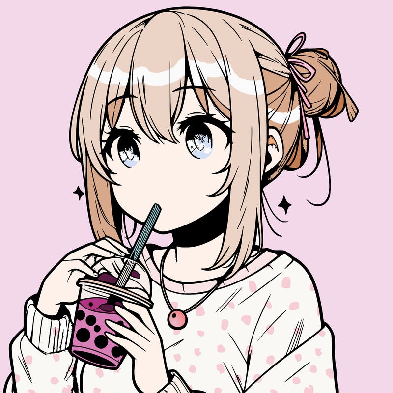 manga character drinking boba