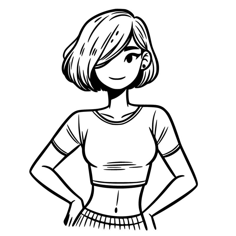 a teenager with a crop top and short hair