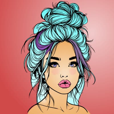 realistic girl with a messy bun and she has lips