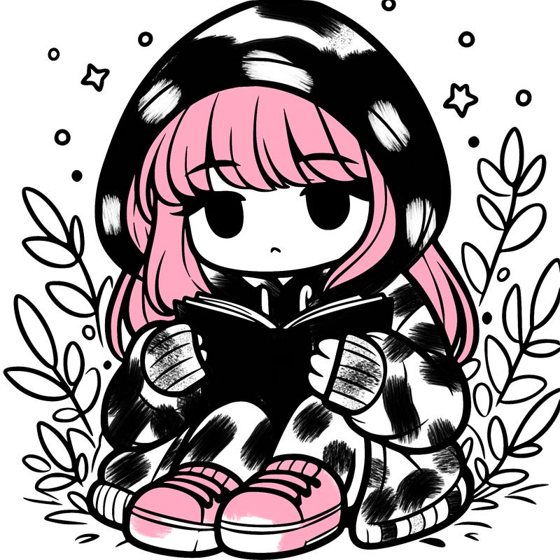 girl in oversized hoodie reading a book