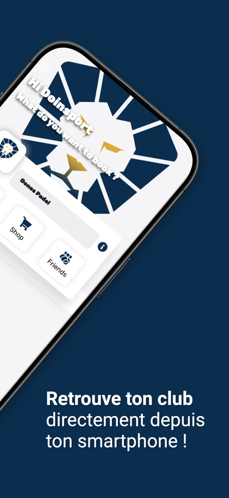 GONES PADEL - Écran de l'application mobile Gones Padel pour les membres du club et la réservation de terrains