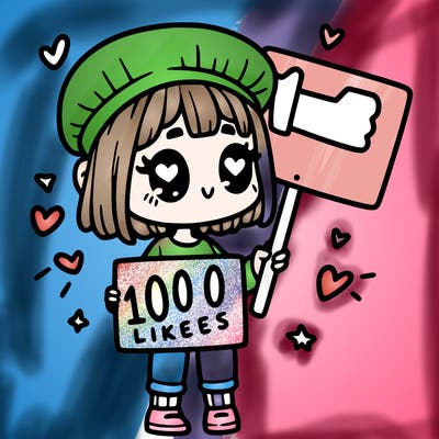 a girl with a sign saying 1000 likes