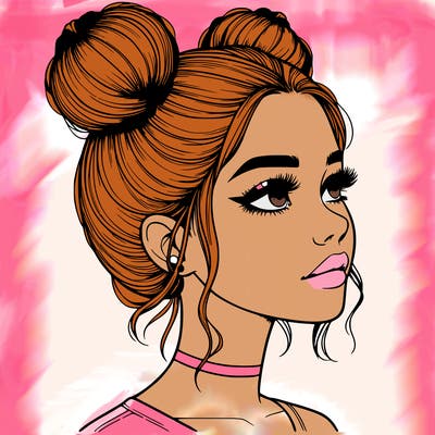 realistic girl with buns on the top of her head