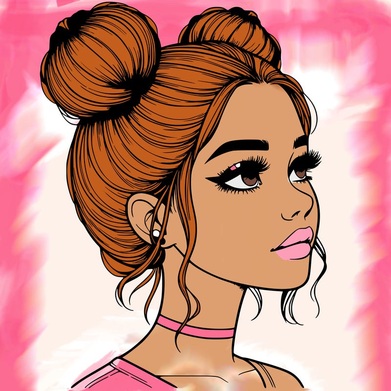 realistic girl with buns on the top of her head