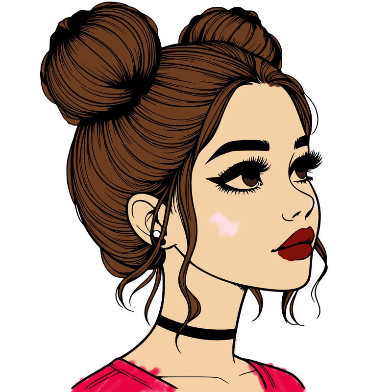 realistic girl with buns on the top of her head