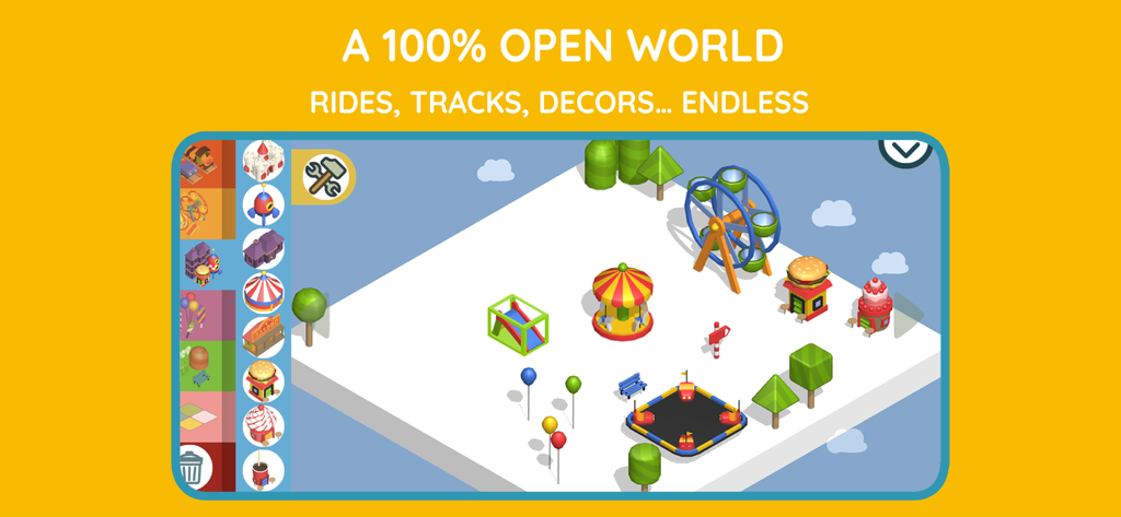 Pango Theme Park Builder - Un colorato gioco di costruzione di parchi divertimenti per bambini con giostre e piste