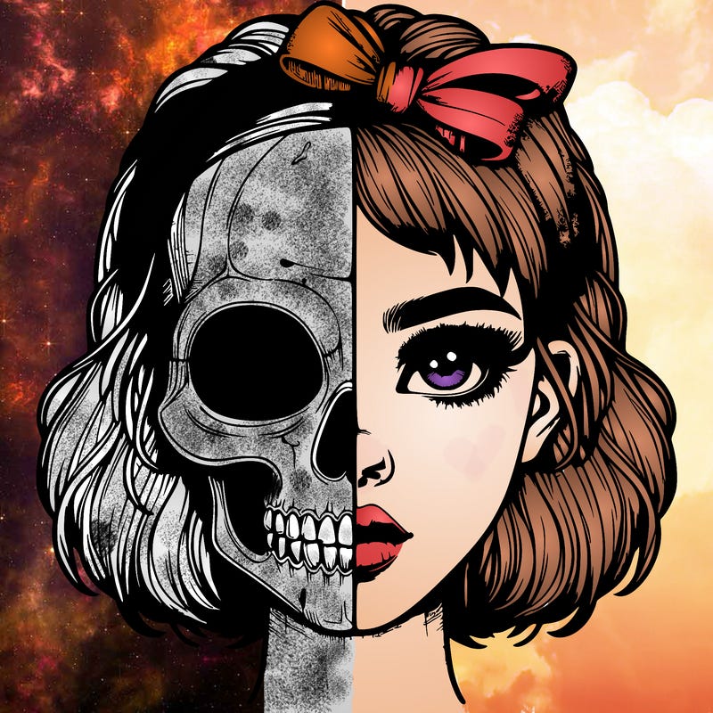 realistic girl with half skull mask