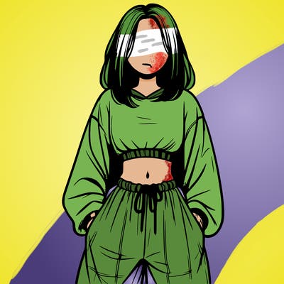 realistic girl faceless with baggy pants and a crop top