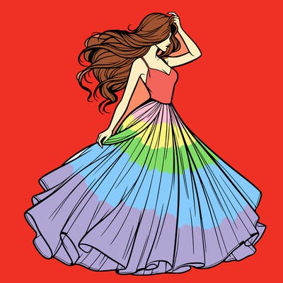 realistic woman with dress flowing in the wind