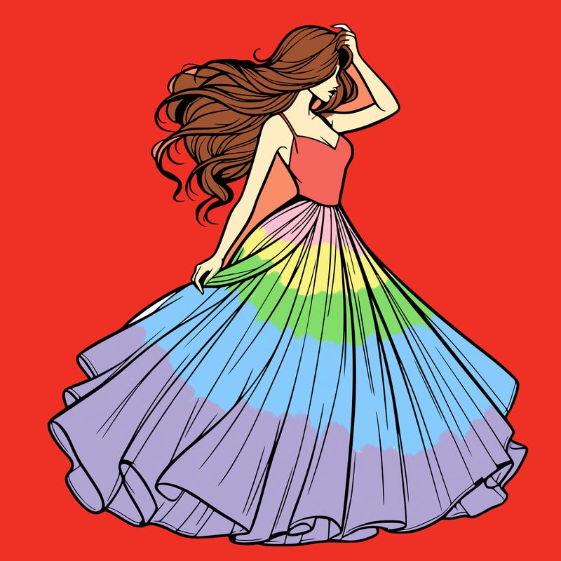 realistic woman with dress flowing in the wind