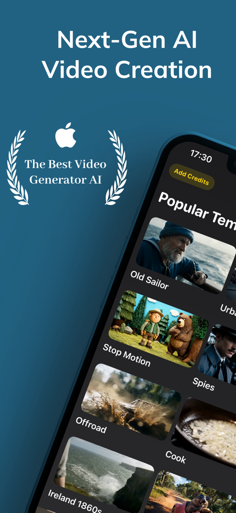 Deo ai: AI Video Maker - Oberfläche der Deo ai mobilen App, die beliebte KI-Video-Generierungsvorlagen zeigt, einschließlich filmischer und animierter Stile.