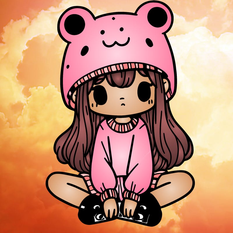 a girl wearing a frog hat and some frog socks