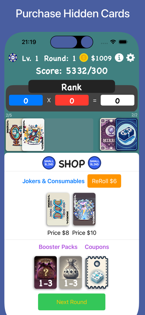 JokerPoker - Balala - In-game shop interface in JokerPoker showing joker cards and booster packs for strategic deck building