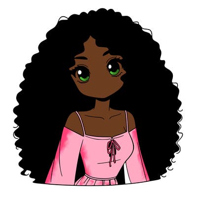 a black anime girl with long afro hair