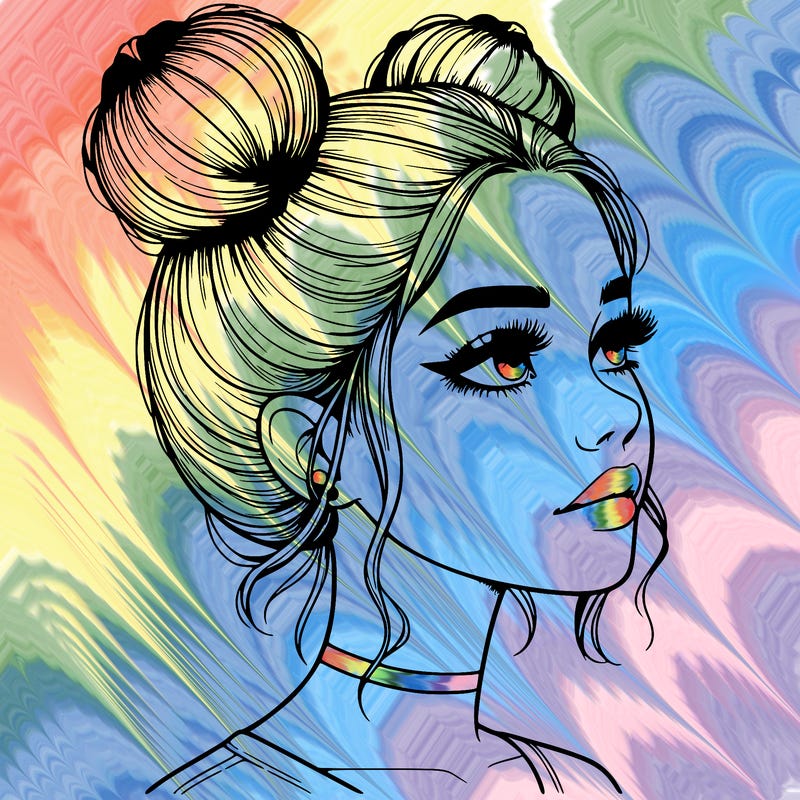 realistic girl with buns on the top of her head