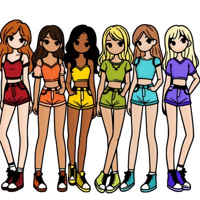 a group of girls wearing crop tops and shorts