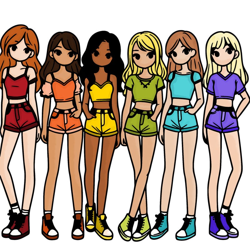 a group of girls wearing crop tops and shorts