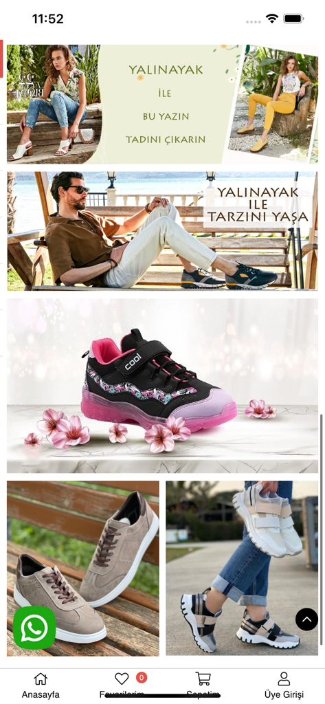 Yalın Ayak - Home screen of the Yalin Ayak mobile shopping app featuring various footwear styles and promotional banners
