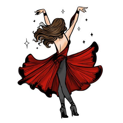 dancer dancing with a shimmery costume on realistic