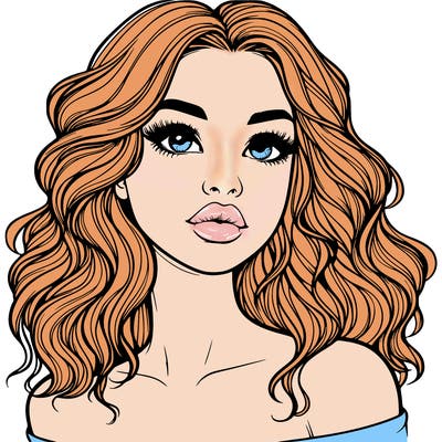 realistic girl with wavy hair and lips