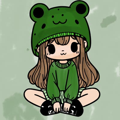 a girl wearing a frog hat and some frog socks