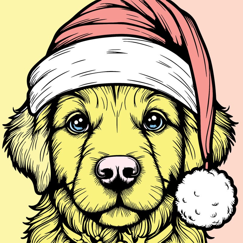 realistic dog with a christmas hat