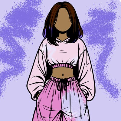 realistic girl faceless with baggy pants and a crop top