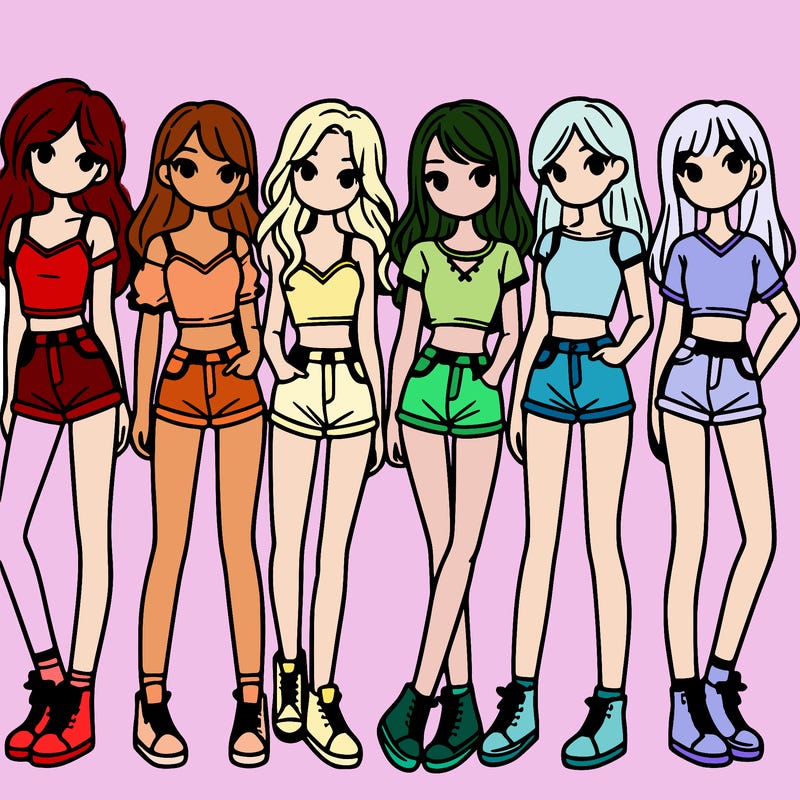 a group of girls wearing crop tops and shorts