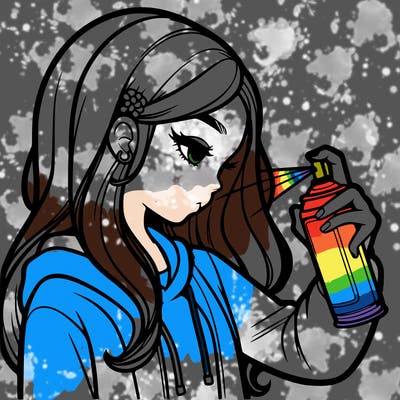 a realistic girl spray painting