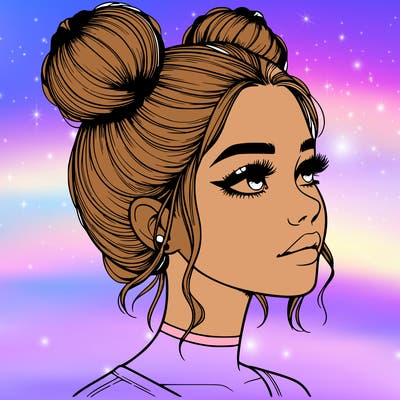 realistic girl with buns on the top of her head