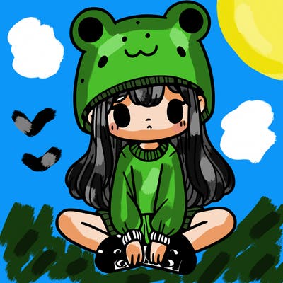a girl wearing a frog hat and some frog socks