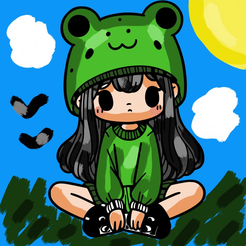 a girl wearing a frog hat and some frog socks