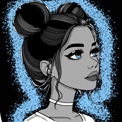 realistic girl with buns on the top of her head