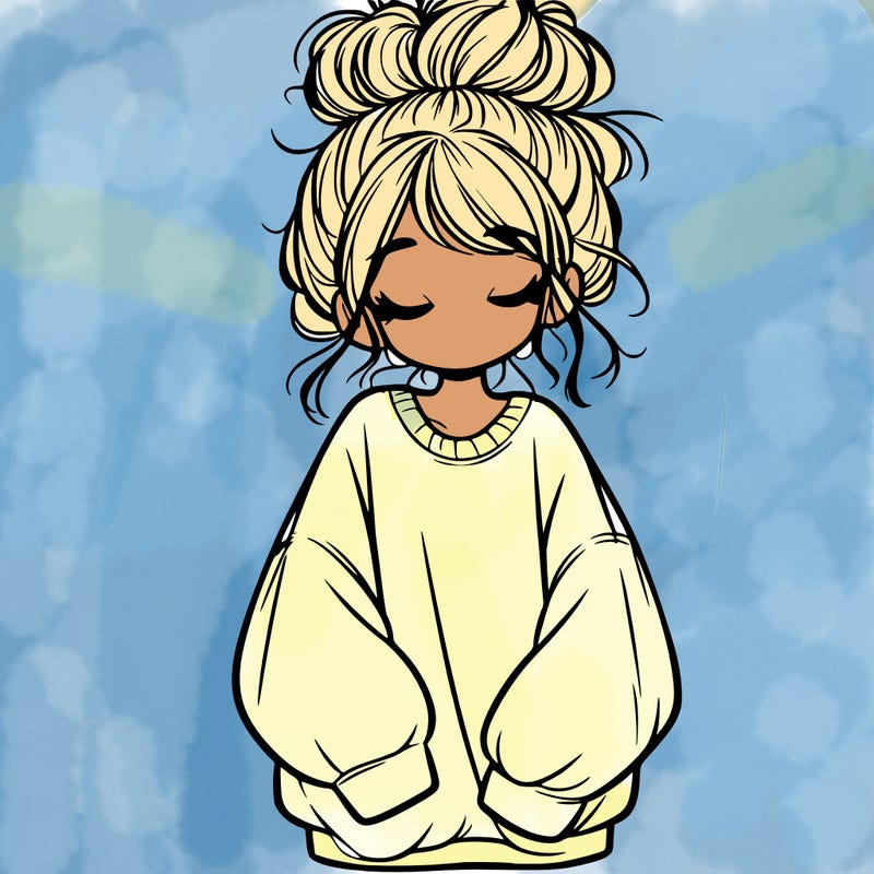 girl with baggy sweatshirt and messy bun