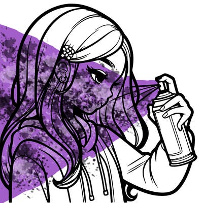 a realistic girl spray painting