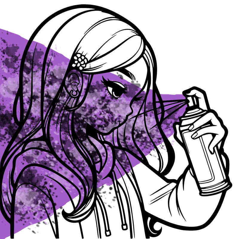 a realistic girl spray painting