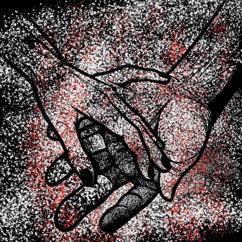 a realistic hand holding another hand but the other hand is not realistic