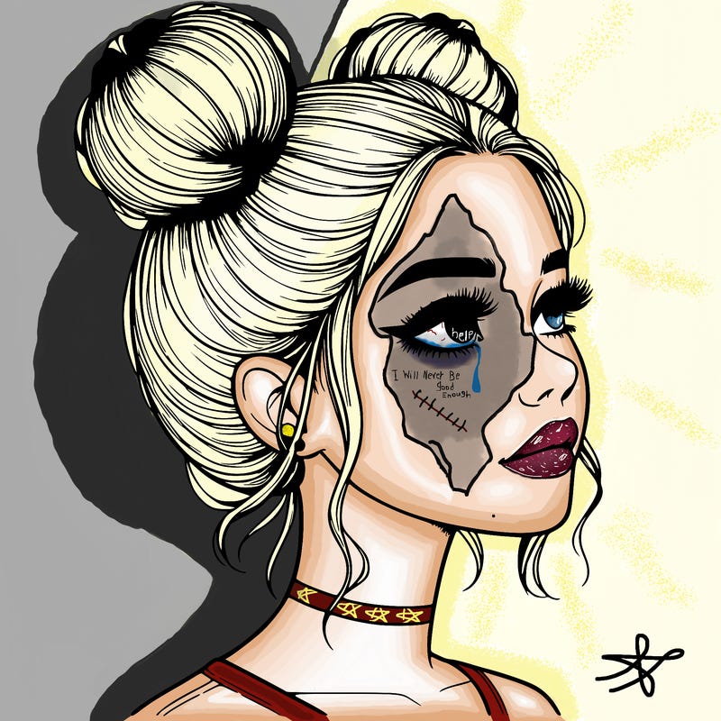 realistic girl with buns on the top of her head