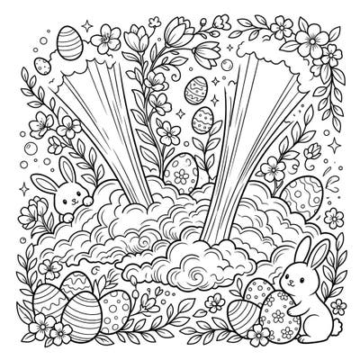 Discover a truly unique Easter coloring experience, blending the wonder of blue jets with classic spring festivities. This delightful page features playful bunnies, intricately decorated eggs, and blooming flowers for hours of creative fun.