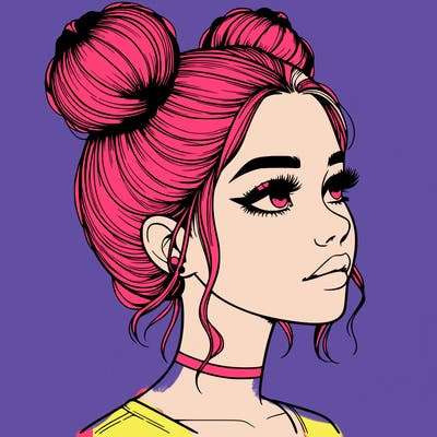 realistic girl with buns on the top of her head