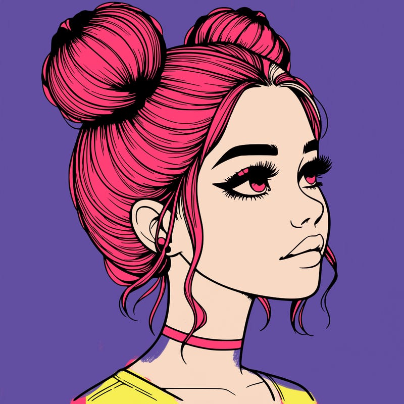 realistic girl with buns on the top of her head