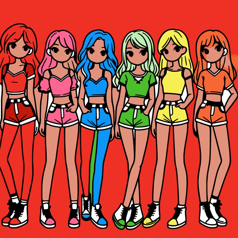 a group of girls wearing crop tops and shorts