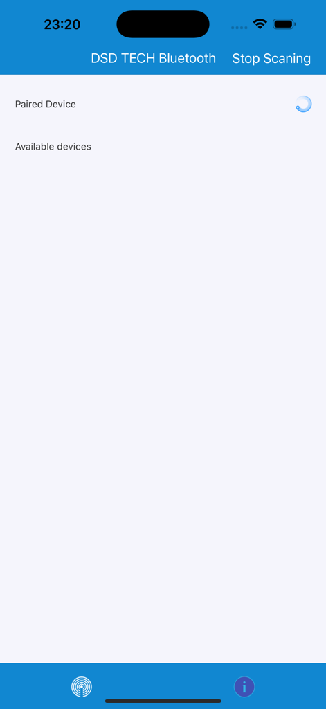 DSD TECH Bluetooth - DSD TECH Bluetooth app interface scanning for available hardware devices