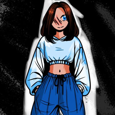 realistic girl faceless with baggy pants and a crop top