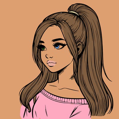 realistic girl with a high ponytail